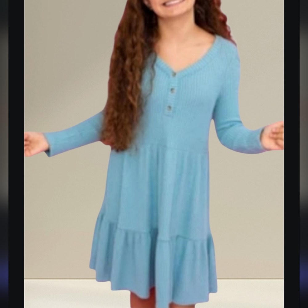 Justice bluesleeve tiered blue Long Sleeve  dress